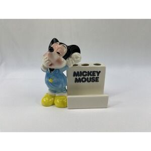 Sleepy Mickey Mouse Ceramic Business Card/Pen Holder Disney Japan- EUC